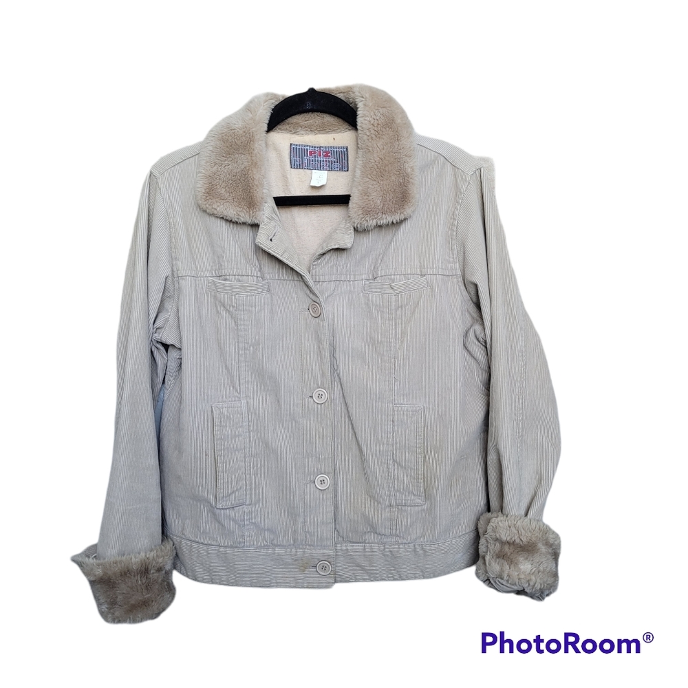 Vintage Y2K Corduroy Fur Trim Neutral Jacket